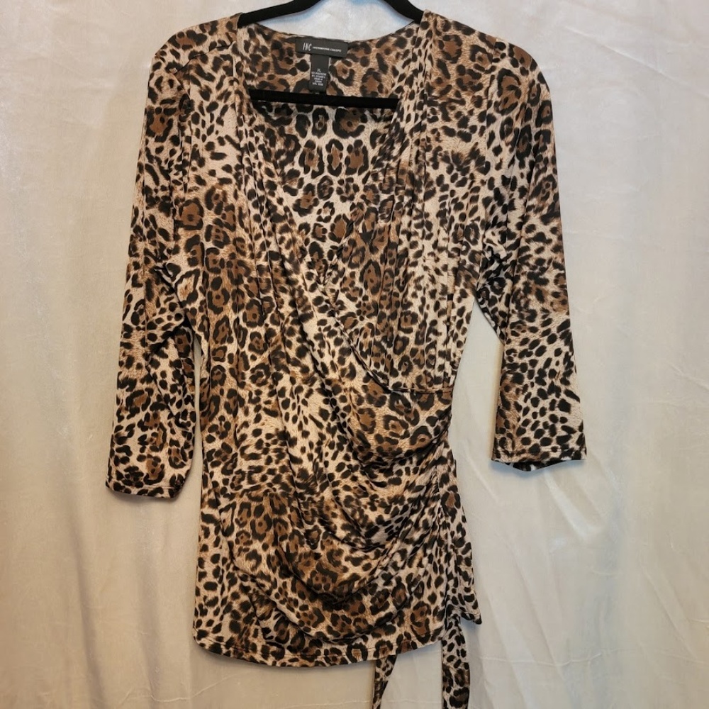 I.N.C. International Concepts Leopard Print Surplice Faux Wrap Blouse  - Size XL
